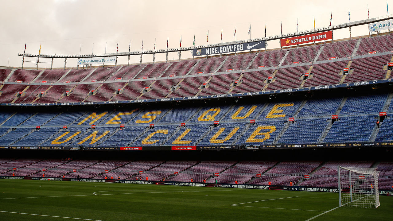 BARCELONA, SPAIN - SEPTEMBER 20: General view of the Camp Nou Stadium prior the La Liga Santander match between FC Barcelona and Granada CF at Camp Nou on September 20, 2021 in Barcelona, Spain.