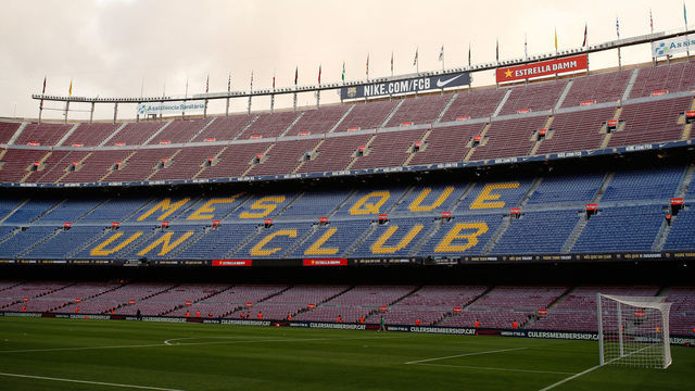 BARCELONA, SPAIN - SEPTEMBER 20: General view of the Camp Nou Stadium prior the La Liga Santander match between FC Barcelona and Granada CF at Camp Nou on September 20, 2021 in Barcelona, Spain.