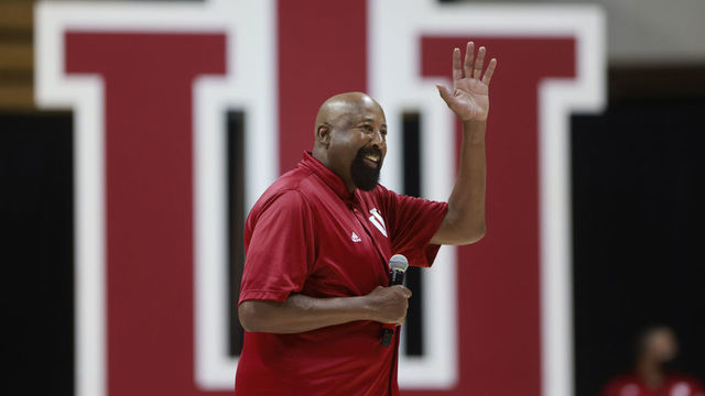 BLOOMINGTON, INDIANA, UNITED STATES - 2021/10/02: Indiana University Mens Basketball Coach Mike Woodson is introduced during Hoosier Hysteria at Simon Skjodt Assembly Hall.