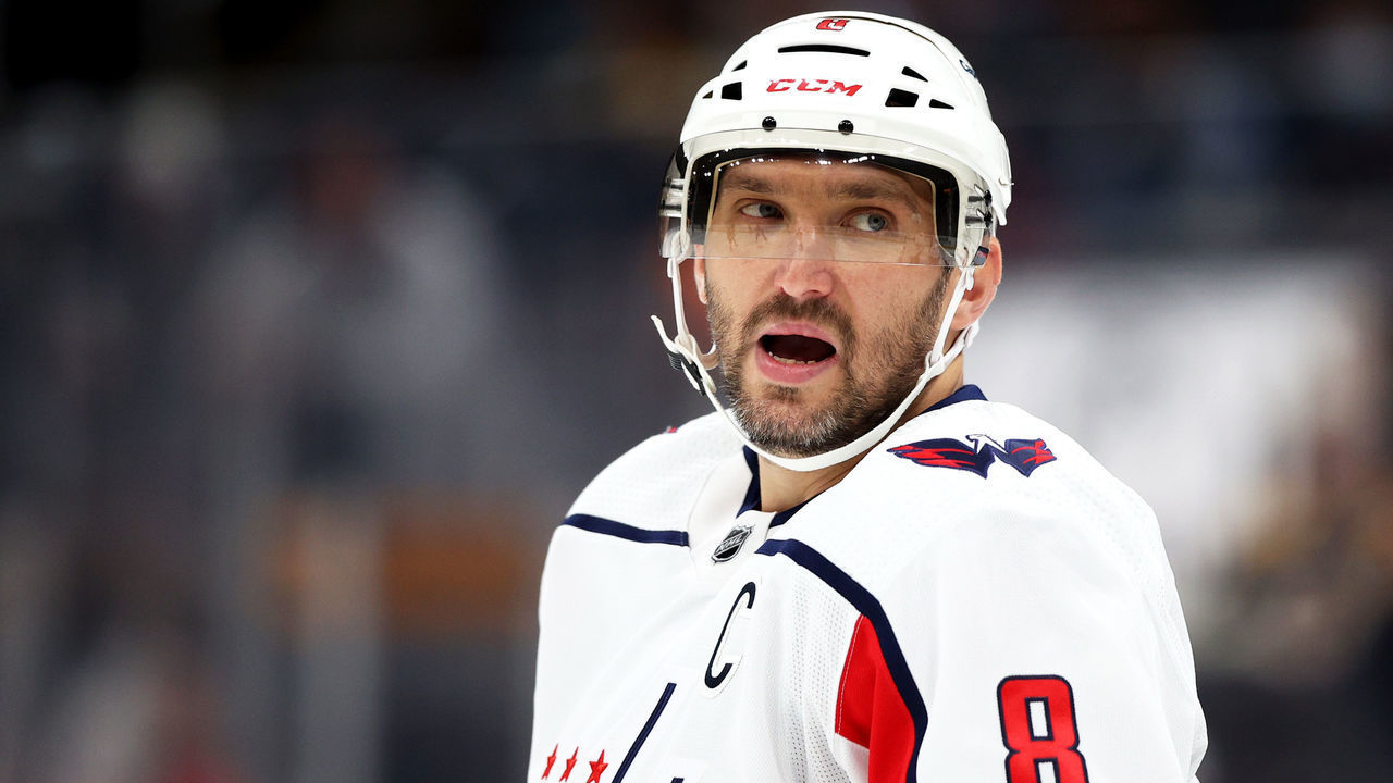 BOSTON, MASSACHUSETTS - OCTOBER 06: Alex Ovechkin #8 of the Washington Capitals looks on during the first period of the preseason game against the Boston Bruins at TD Garden on October 06, 2021 in Boston, Massachusetts.