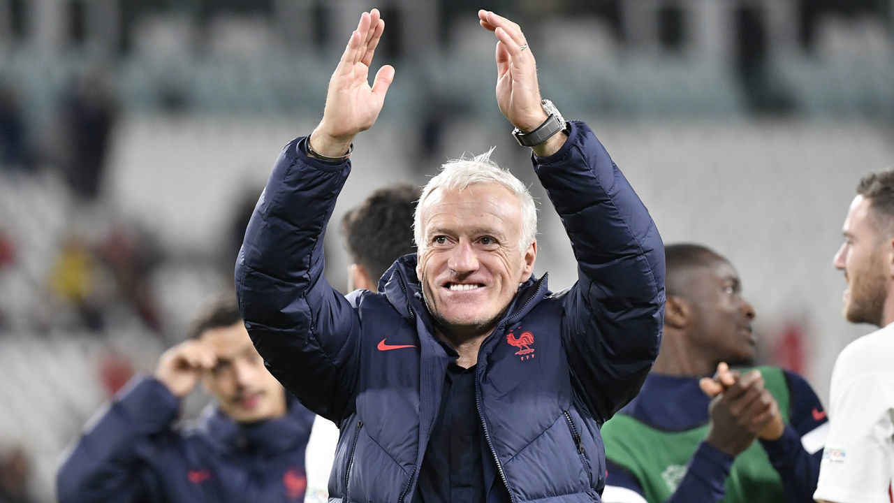 JUVENTUS STADIUM, TORINO, ITALY - 2021/10/07: Didier Deschamps coach of France celebrates the victory at the end of the Uefa Nations League semi-final football match between Belgium and France. France won 3-2 over Belgium.