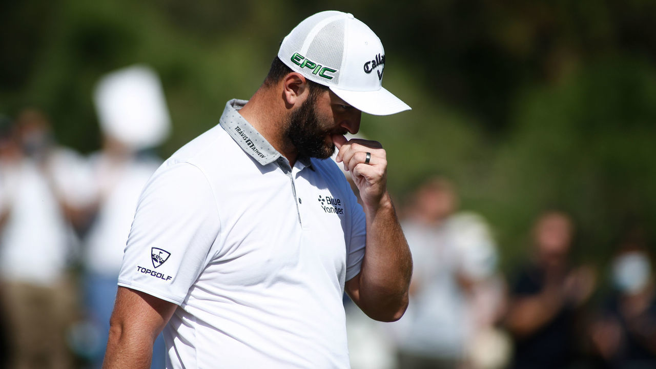 MADRID, SPAIN - OCTOBER 09: Jon Rahm of Spain laments during the Acciona Open Espana of Golf, Spain Open, at Casa de Campo on October 09, 2021, in Madrid, Spain.