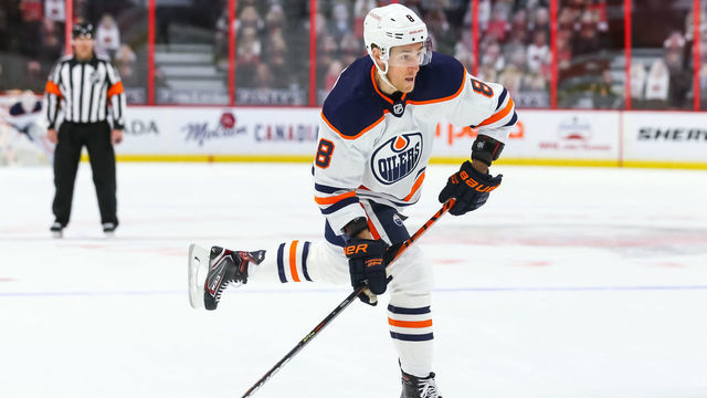 OTTAWA, ON - APRIL 7: Kyle Turris #8 of the Edmonton Oilers skates against the Ottawa Senators at Canadian Tire Centre on April 7, 2021 in Ottawa, Ontario, Canada.