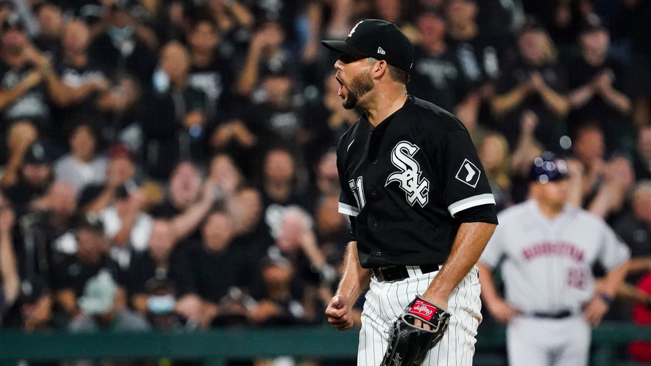 CHICAGO, IL - OCTOBER 10: Ryan Tepera #51 of the Chicago White Sox reacts in the fifth inning during Game 3 of the ALDS between the Houston Astros and the Chicago White Sox at Guaranteed Rate Field on Sunday, October 10, 2021 in Chicago, Illinois.