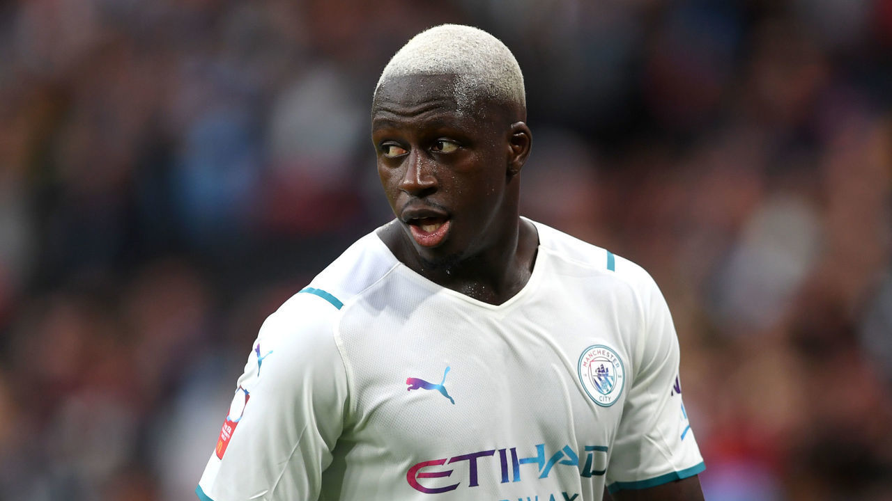 LONDON, ENGLAND - AUGUST 07: Benjamin Mendy of Manchester City looks on during The FA Community Shield Final between Manchester City and Leicester City at Wembley Stadium on August 07, 2021 in London, England.