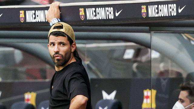 BARCELONA, SPAIN - AUGUST 15: Sergio Kun Aguero of FC Barcelona during the La Liga Santander match between FC Barcelona v Real Sociedad at the Camp Nou on August 15, 2021 in Barcelona Spain