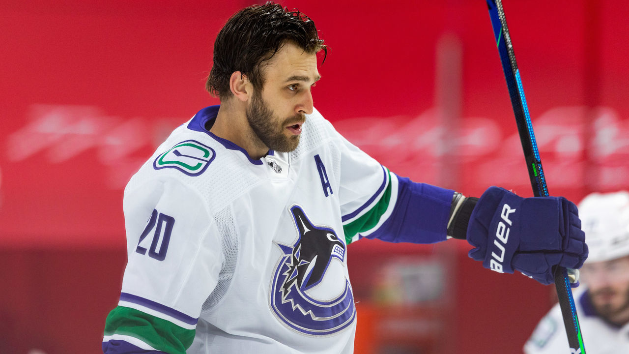 OTTAWA, ON - APRIL 28: Vancouver Canucks Center Brandon Sutter (20) during warm-up before National Hockey League action between the Vancouver Canucks and Ottawa Senators on April 28, 2021, at Canadian Tire Centre in Ottawa, ON, Canada.