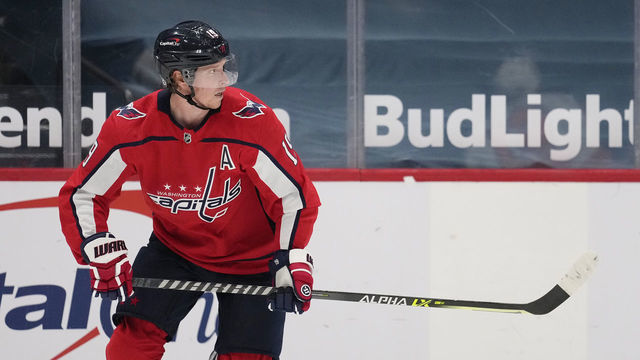 WASHINGTON, DC - APRIL 13: Nicklas Backstrom #19 of the Washington Capitals skates against the Philadelphia Flyers in the first period at Capital One Arena on April 13, 2021 in Washington, DC.