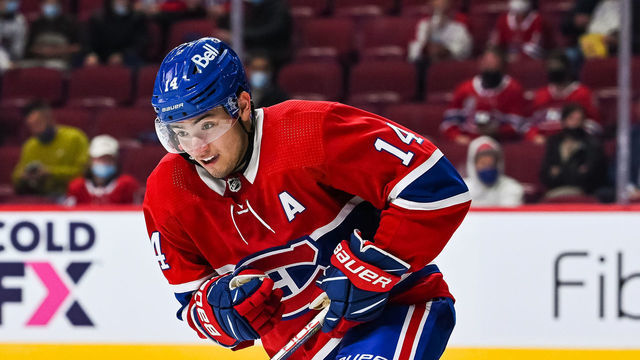 MONTREAL, QC - OCTOBER 02: Look on Montreal Canadiens Center Nick Suzuki (14) during the Ottawa Senators versus the Montreal Canadiens preseason game on October 02, 2021, at Bell Centre in Montreal, QC