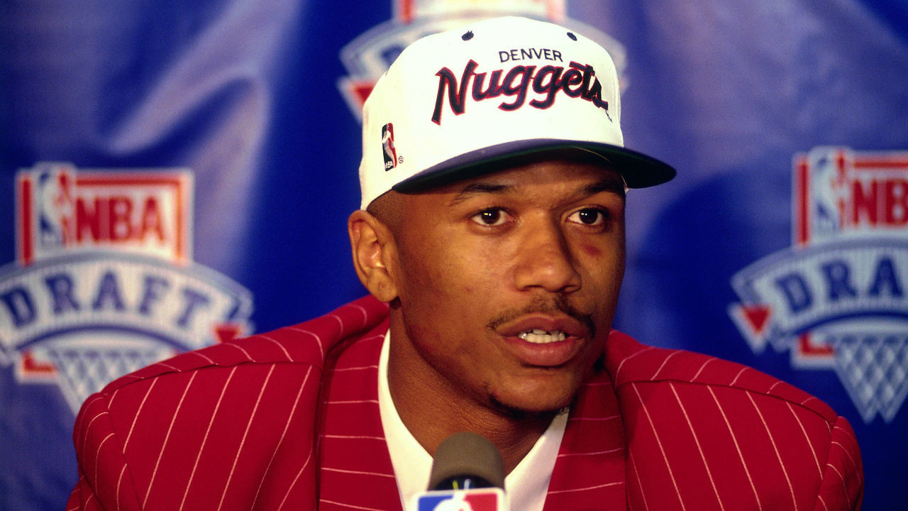 INDIANAPOLIS - JUNE 29: Jalen Rose of the Denver Nuggets speaks with the media during the 1994 NBA Draft on June 29, 1994 at Market Square Arena in Indianapolis, Indiana. Mandatory Copyright Notice: Copyright 1994 NBAE