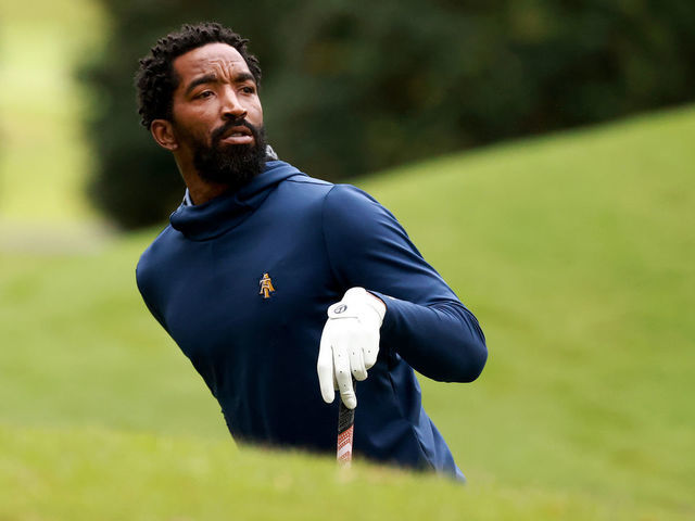 BURLINGTON, NORTH CAROLINA - OCTOBER 11: Former NBA player J.R. Smith of the North Carolina A&T Aggies looks down the fairway as he steps up to the tee box during the Phoenix Invitational at Alamance Country Club on October 11, 2021 in Burlington, North Carolina.