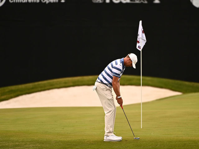 LAS VEGAS, NEVADA - OCTOBER 09: Nick Watney putts on the 18th hole during round three of the Shriners Children's Open at TPC Summerlin on October 09, 2021 in Las Vegas, Nevada.