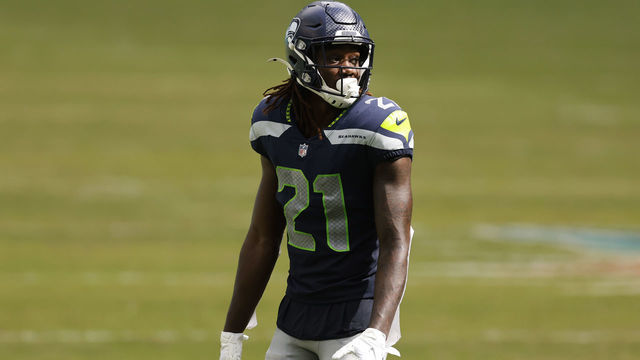 MIAMI GARDENS, FLORIDA - OCTOBER 04: Tre Flowers #21 of the Seattle Seahawks looks on against the Miami Dolphins during the second half at Hard Rock Stadium on October 04, 2020 in Miami Gardens, Florida.