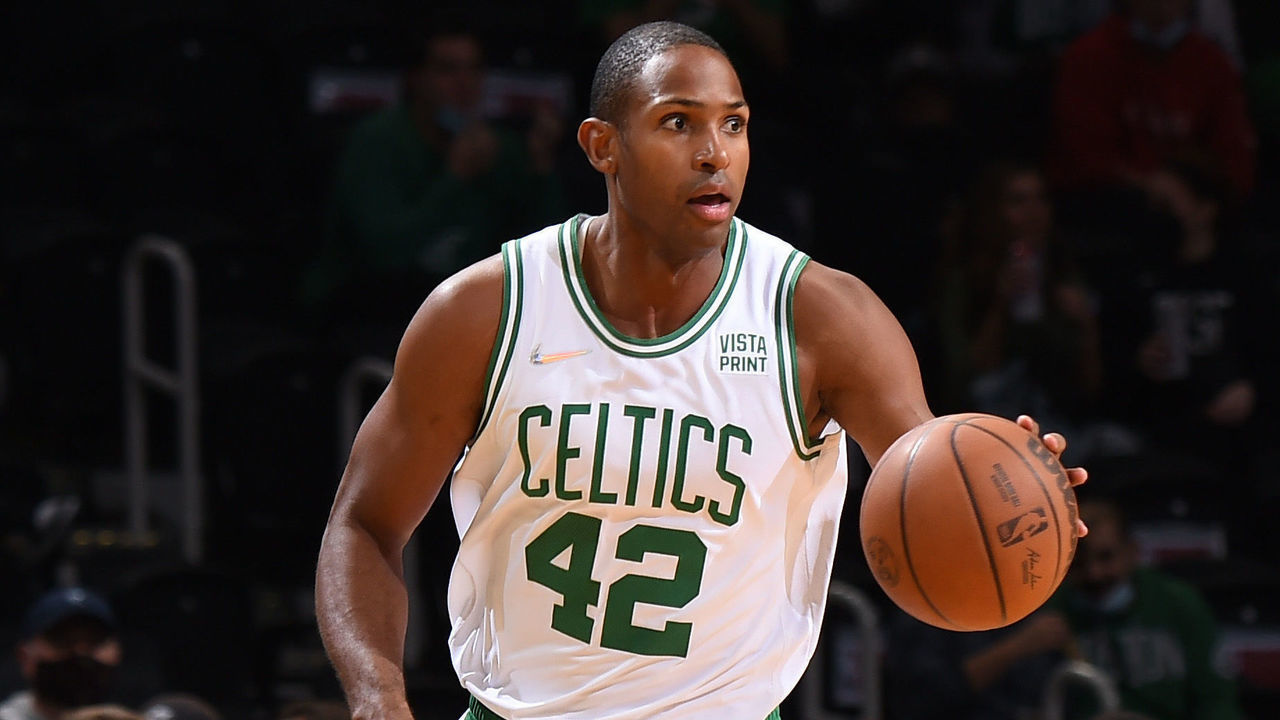 BOSTON, MA - OCTOBER 4: Al Horford #42 of the Boston Celtics dribbles the ball during the game against the Orlando Magic on October 4, 2021 at the TD Garden in Boston, Massachusetts. Mandatory Copyright Notice: Copyright 2021 NBAE