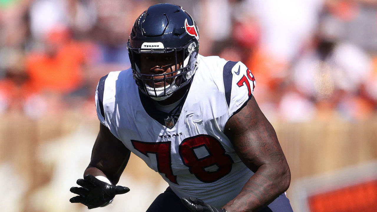 CLEVELAND, OHIO - SEPTEMBER 19: Laremy Tunsil #78 of the Houston Texans plays against the Cleveland Browns at FirstEnergy Stadium on September 19, 2021 in Cleveland, Ohio. Cleveland won the game 31-21.