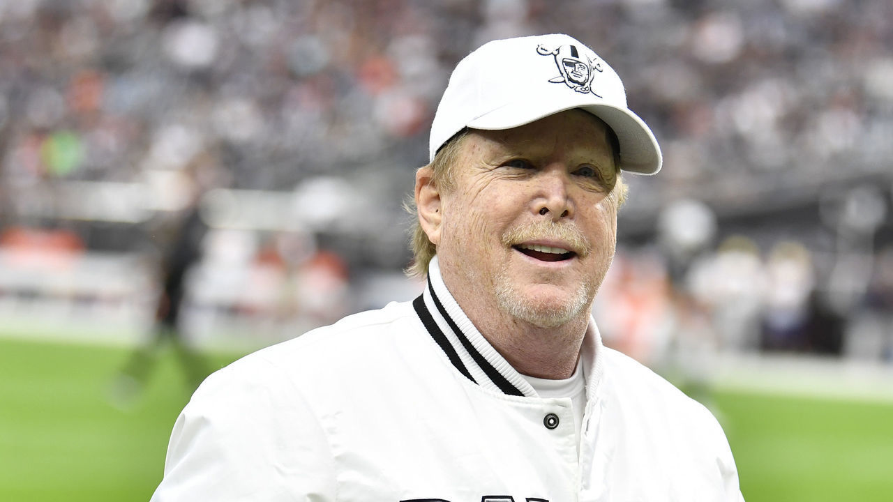 LAS VEGAS, NEVADA - OCTOBER 10: Owner Mark Davis of the Las Vegas Raiders looks on before a game against the Chicago Bears at Allegiant Stadium on October 10, 2021 in Las Vegas, Nevada. The Bears defeated the Raiders 20-9.