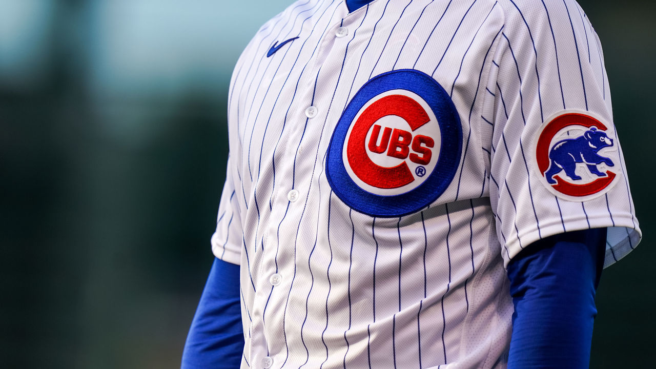 CHICAGO, IL- JULY 22: A detail view of the Chicago Cubs jersey against the Minnesota Twins during an exhibition game at Wrigley Field on July 22, 2020 in Chicago, Illinois.