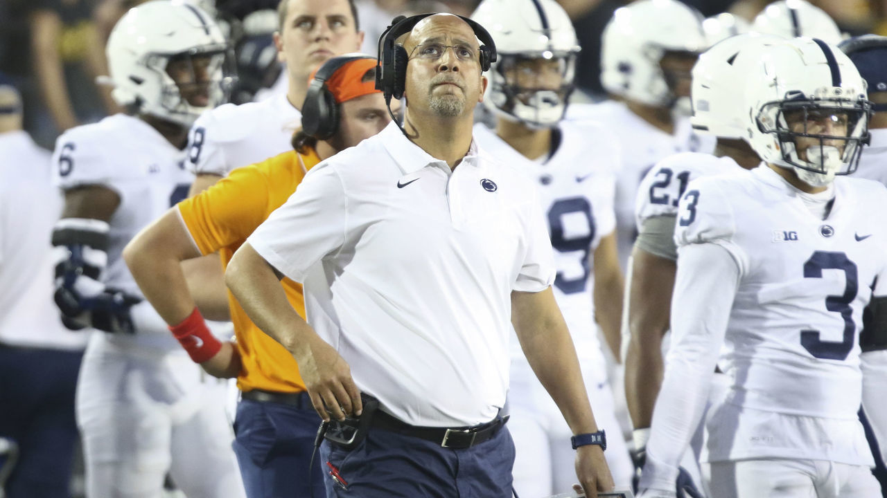 IOWA CITY, IOWA- OCTOBER 9: Head coach James Franklin of the Penn State Nittany Lions during the second half against the Iowa Hawkeyes at Kinnick Stadium on October 9, 2021 in Iowa City, Iowa.