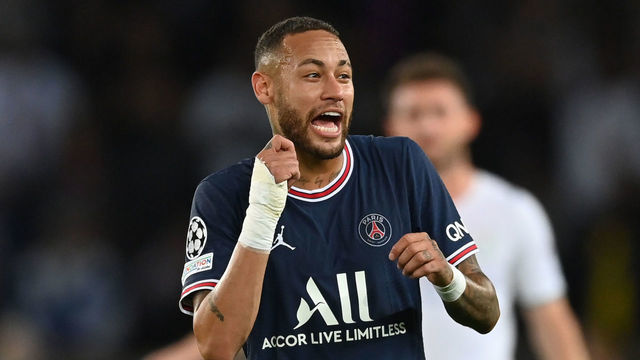 PARIS, FRANCE - SEPTEMBER 28: Neymar of Paris Saint-Germain in action during the UEFA Champions League Group A soccer match between Paris Saint-Germain (PSG) and Manchester City at Parc des Princes in Parisâ, France on September 28, 2021.