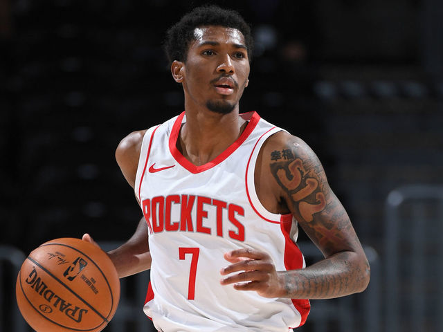 DENVER, CO - APRIL 24: Armani Brooks #7 of the Houston Rockets dribbles the ball during the game against the Denver Nuggets on April 24, 2021 at the Ball Arena in Denver, Colorado. NOTE TO USER: User expressly acknowledges and agrees that, by downloading and/or using this Photograph, user is consenting to the terms and conditions of the Getty Images License Agreement. Mandatory Copyright Notice: Copyright 2021 NBAE