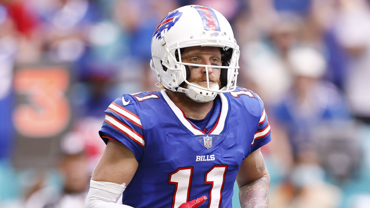 MIAMI GARDENS, FLORIDA - SEPTEMBER 19: Cole Beasley #11 of the Buffalo Bills in action against the Miami Dolphins at Hard Rock Stadium on September 19, 2021 in Miami Gardens, Florida.