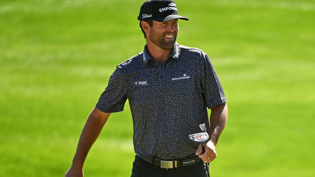 LAS VEGAS, NEVADA - OCTOBER 14: Robert Streb of the United States reacts on the 13th green during the first round of THE CJ CUP @ SUMMIT at The Summit Club on October 14, 2021 in Las Vegas, Nevada.