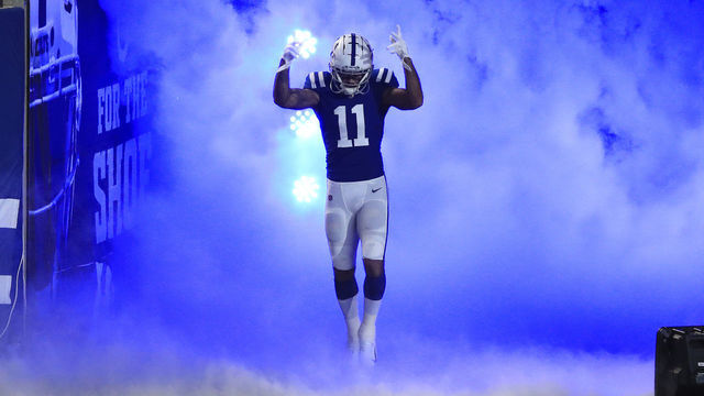 INDIANAPOLIS, INDIANA - NOVEMBER 29: Michael Pittman Jr. #11 of the Indianapolis Colts is introduced prior to their game against the Tennessee Titans at Lucas Oil Stadium on November 29, 2020 in Indianapolis, Indiana.