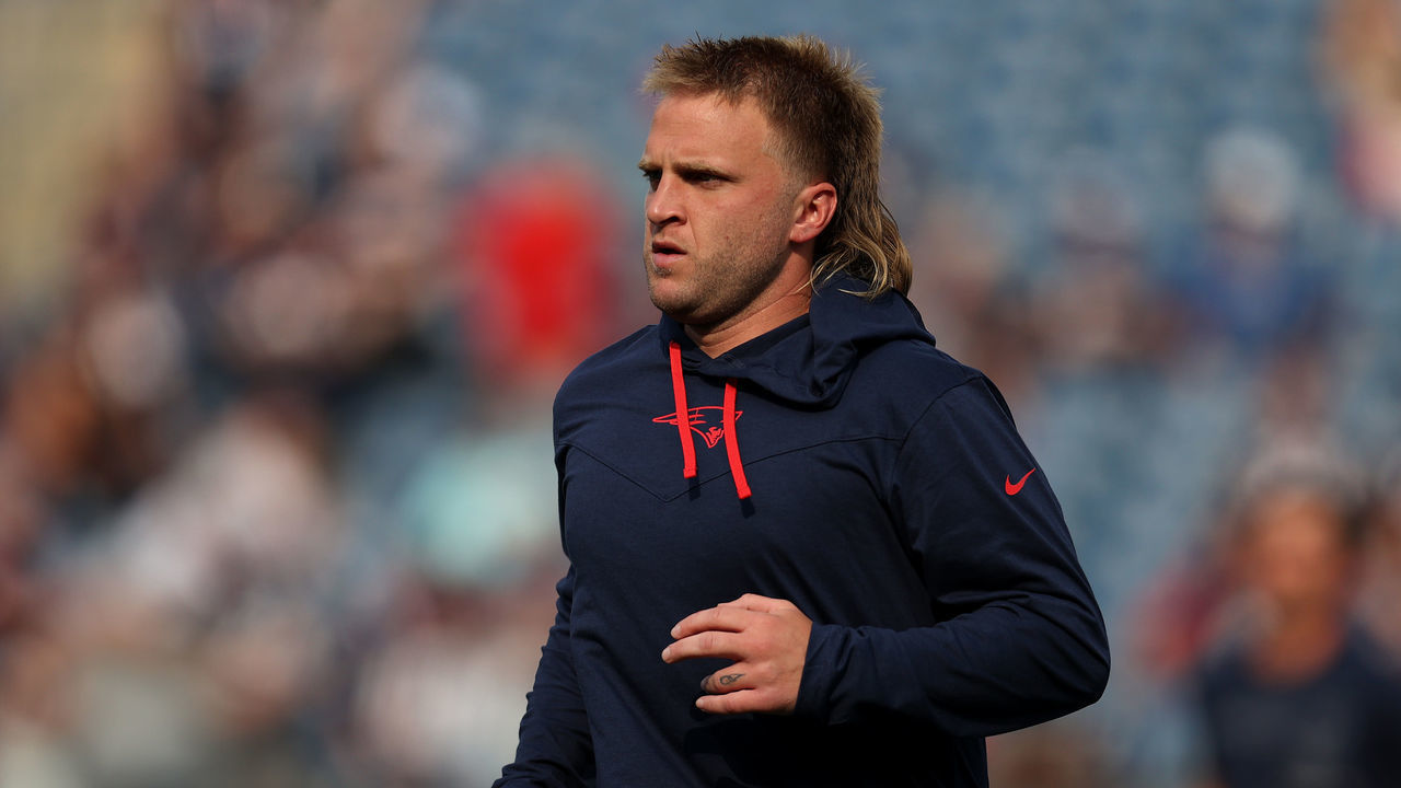 FOXBOROUGH, MASSACHUSETTS - SEPTEMBER 12: Outside linebackers coach Stephen Belichick of the New England Patriots is seen prior to the game against the Miami Dolphins at Gillette Stadium on September 12, 2021 in Foxborough, Massachusetts.