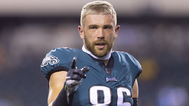 PHILADELPHIA, PA - OCTOBER 14: Zach Ertz #86 of the Philadelphia Eagles looks on prior to the game against the Tampa Bay Buccaneers at Lincoln Financial Field on October 14, 2021 in Philadelphia, Pennsylvania.