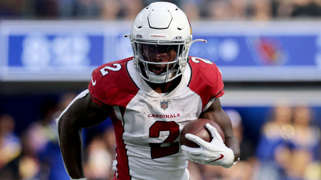 INGLEWOOD, CALIFORNIA - OCTOBER 03: Chase Edmonds #2 of the Arizona Cardinals carries the ball during a 37-20 win over the Los Angeles Rams at SoFi Stadium on October 03, 2021 in Inglewood, California.