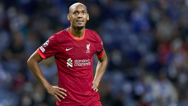 PORTO, PORTUGAL - SEPTEMBER 28: Fabinho of Liverpool FC reacts during the UEFA Champions League group B match between FC Porto and Liverpool FC at Estadio do Dragao on September 28, 2021 in Porto, Portugal.