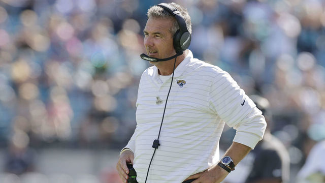 JACKSONVILLE, FL - OCTOBER 10: Jacksonville Jaguars head coach Urban Meyer during the game between the Tennessee Titans and the Jacksonville Jaguars on October 10, 2021 at TIAA Bank Field in Jacksonville, Fl.