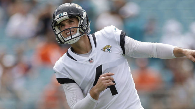 JACKSONVILLE, FL - SEPTEMBER 19: Jacksonville Jaguars kicker Josh Lambo (4) before the game between the Denver Broncos and the Jacksonville Jaguars on September 19, 2021 at TIAA Bank Field in Jacksonville, Fl.