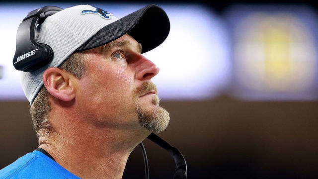 DETROIT, MICHIGAN - OCTOBER 17: Head Coach Dan Campbell of the Detroit Lions reacts during the second half against the Cincinnati Bengals at Ford Field on October 17, 2021 in Detroit, Michigan.
