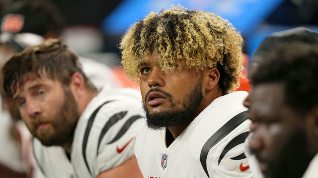 Cincinnati Bengals guard Jackson Carman (79) is seen during the first half of an NFL football game against the Detroit Lions in Detroit, Michigan USA, on Sunday, October 17, 2021.