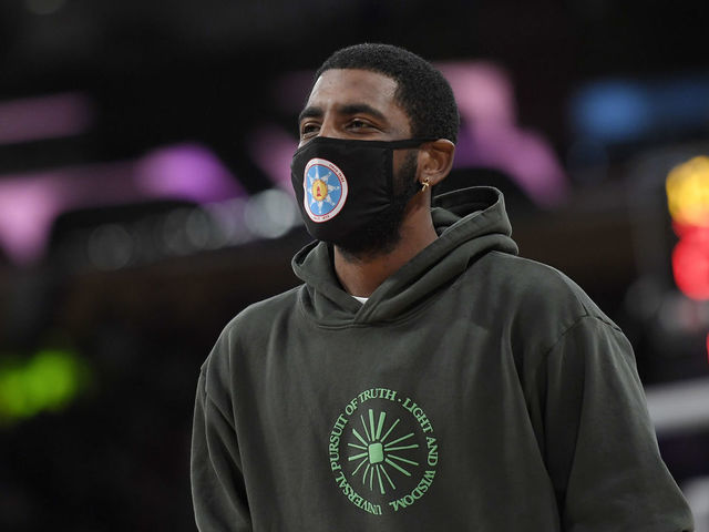 LOS ANGELES, CA - OCTOBER 03: Kyrie Irving #11 of the Brooklyn Nets during a preseason game against the Los Angeles Lakers at Staples Center on October 3, 2021 in Los Angeles, California. NOTE TO USER: User expressly acknowledges and agrees that, by downloading and/or using this Photograph, user is consenting to the terms and conditions of the Getty Images License Agreement.