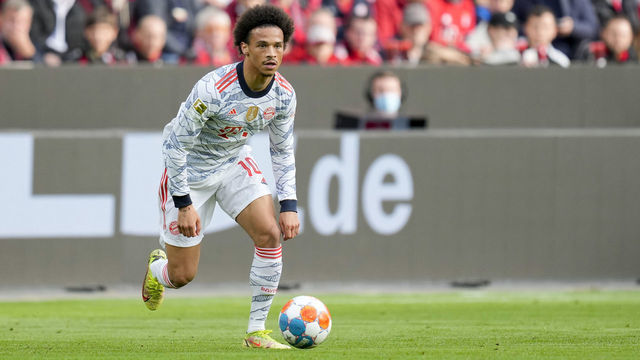 LEVERKUSEN, GERMANY - OCTOBER 17: (BILD OUT) Leroy Sane of Bayern Muenchen controls the ball during the Bundesliga match between Bayer 04 Leverkusen and FC Bayern München at BayArena on October 17, 2021 in Leverkusen, Germany.