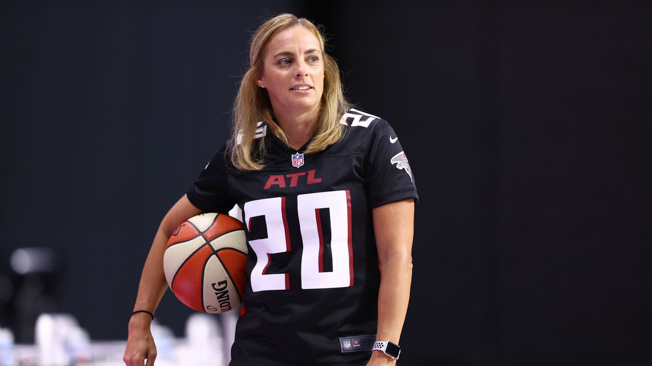 PALMETTO, FL - SEPTEMBER 13: Head coach Nicki Collen of the Atlanta Dream looks on prior to the game against the Washington Mystics on September 13, 2020 at Feld Entertainment Center in Palmetto, Florida. NOTE TO USER: User expressly acknowledges and agrees that, by downloading and/or using this Photograph, user is consenting to the terms and conditions of the Getty Images License Agreement. Mandatory Copyright Notice: Copyright 2020 NBAE