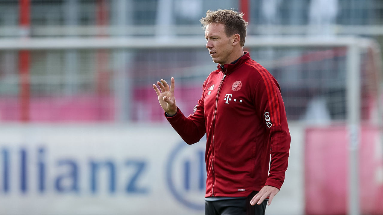 MUNICH, GERMANY - OCTOBER 06: (BILD OUT) head coach Julian Nagelsmann of Bayern Muenchen gestures during the FC Bayern München Training Session at the Säbener Strasse training ground on October 6, 2021 in Munich, Germany.