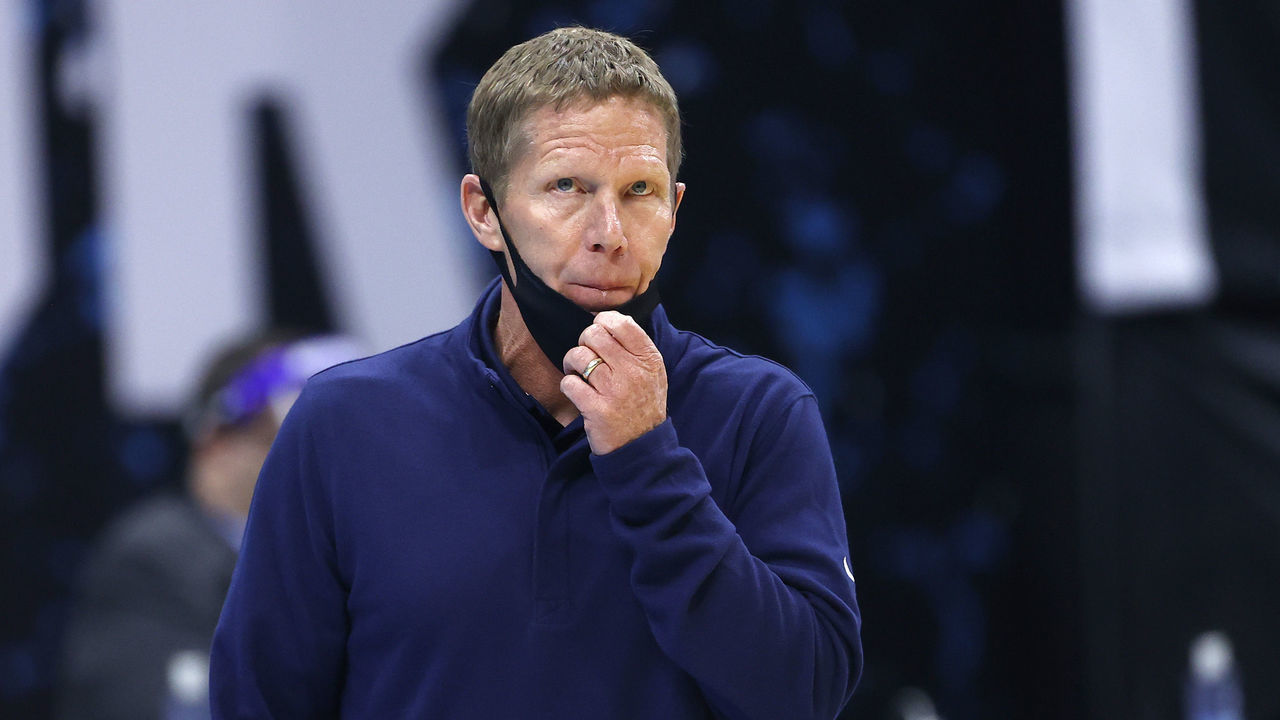 INDIANAPOLIS, INDIANA - APRIL 05: Head coach Mark Few of the Gonzaga Bulldogs looks on during the National Championship game of the 2021 NCAA Men's Basketball Tournament against the Baylor Bears at Lucas Oil Stadium on April 05, 2021 in Indianapolis, Indiana.