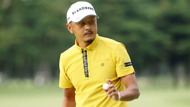 INZAI, JAPAN - OCTOBER 21: Hiroshi Iwata of Japan acknowledges fans after holing out on the 9th green during the first round of the ZOZO Championship at Accordia Golf Narashino Country Club on October 21, 2021 in Inzai, Chiba, Japan.