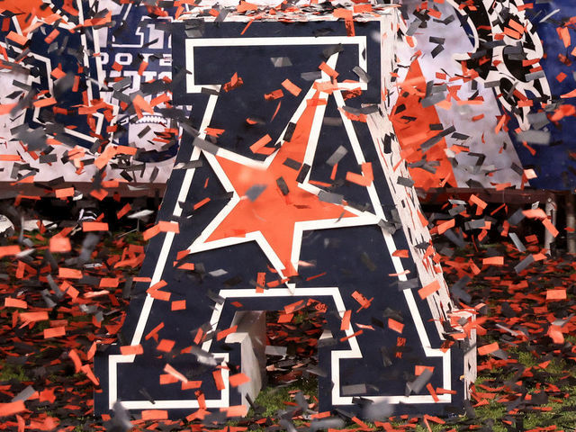 CINCINNATI, OHIO - DECEMBER 19: The American Athletic Conference logo on the field after the game between the Cincinnati Bearcats and the Tulsa Golden Hurricane at Nippert Stadium on December 19, 2020 in Cincinnati, Ohio.