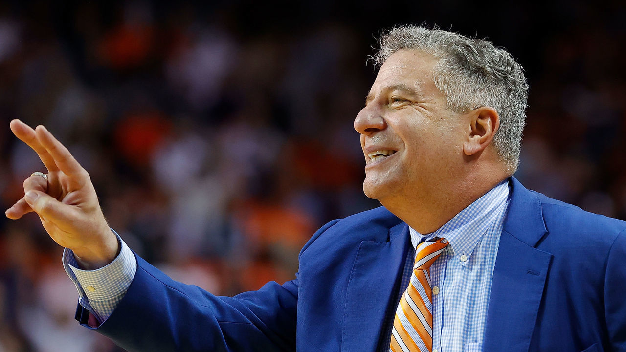 AUBURN, ALABAMA - FEBRUARY 08: Head coach Bruce Pearl of the Auburn Tigers reacts in the second half against the LSU Tigers at Auburn Arena on February 08, 2020 in Auburn, Alabama.