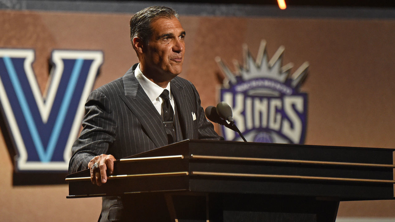 SPRINGFIELD, MA - SEPTEMBER 11: Jay Wright speaks to the crowd during the 2021 Basketball Hall of Fame Enshrinement Ceremony on September 11, 2021 at MassMutual in Springfield, Massachusetts. NOTE TO USER: User expressly acknowledges and agrees that, by downloading and/or using this photograph, user is consenting to the terms and conditions of the Getty Images License Agreement. Mandatory Copyright Notice: Copyright 2021 NBAE