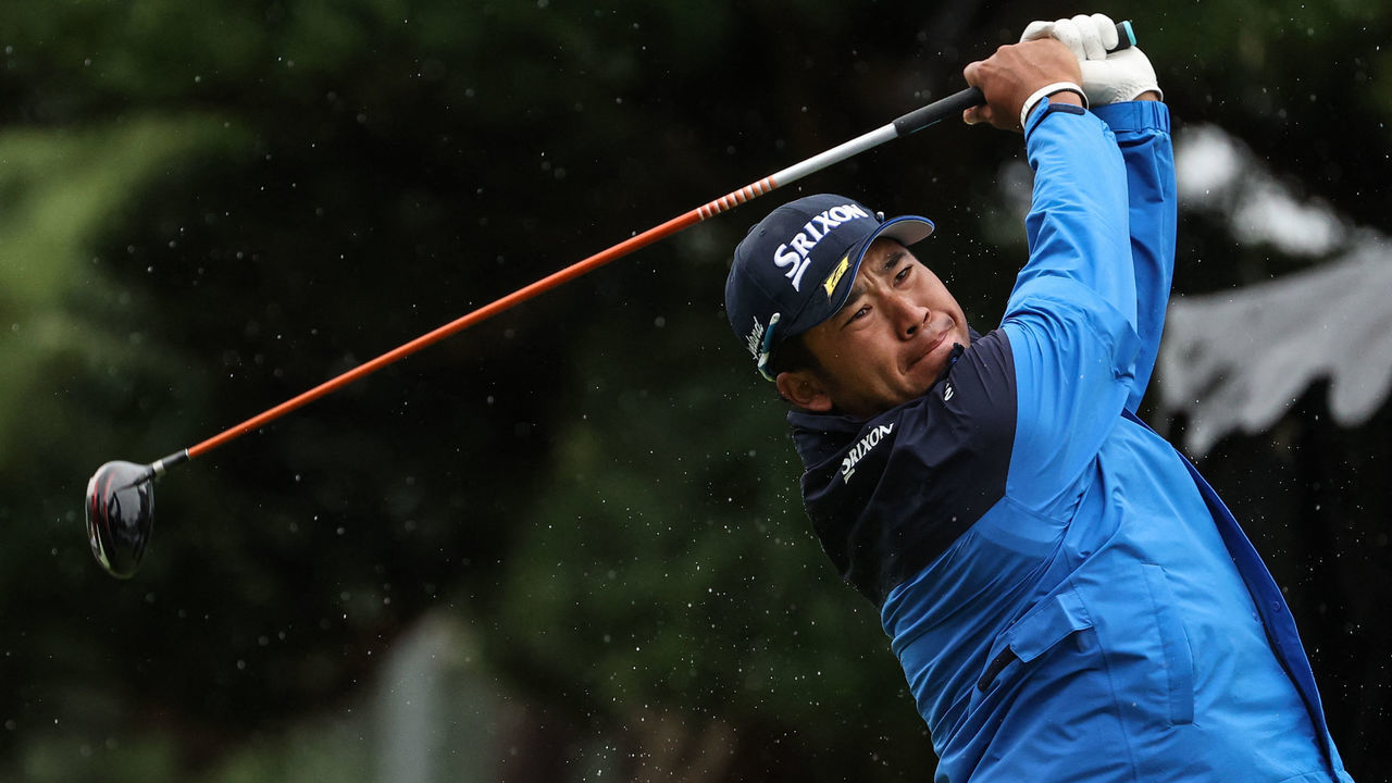 Hideki Matsuyama of Japan hits his tee shot on the 10th hole during the second round of the PGA ZOZO Championship golf tournament at the Narashino Country Club in Inzai, Chiba prefecture on October 22, 2021.