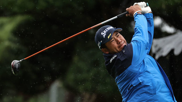 Hideki Matsuyama of Japan hits his tee shot on the 10th hole during the second round of the PGA ZOZO Championship golf tournament at the Narashino Country Club in Inzai, Chiba prefecture on October 22, 2021.