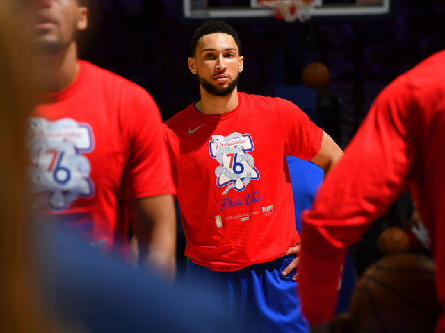 PHILADELPHIA, PA - JUNE 20: Ben Simmons #25 of the Philadelphia 76ers warms up prior to a game against the Atlanta Hawks during Round 2, Game 7 of the Eastern Conference Playoffs on June 20, 2021 at Wells Fargo Center in Philadelphia, Pennsylvania. NOTE TO USER: User expressly acknowledges and agrees that, by downloading and/or using this Photograph, user is consenting to the terms and conditions of the Getty Images License Agreement. Mandatory Copyright Notice: Copyright 2021 NBAE