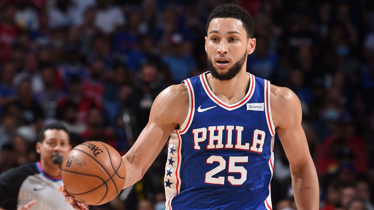PHILADELPHIA, PA - JUNE 16: Ben Simmons #25 of the Philadelphia 76ers handles the ball against the Atlanta Hawks during Round 2, Game 5 of the Eastern Conference Playoffs on June 16, 2021 at Wells Fargo Center in Philadelphia, Pennsylvania. NOTE TO USER: User expressly acknowledges and agrees that, by downloading and/or using this Photograph, user is consenting to the terms and conditions of the Getty Images License Agreement. Mandatory Copyright Notice: Copyright 2021 NBAE