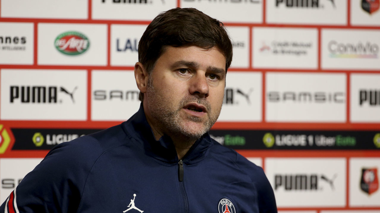 RENNES, FRANCE - OCTOBER 3: Coach of PSG Mauricio Pochettino answers to the media during the post-match press conference following the Ligue 1 Uber Eats match between Stade Rennais and Paris Saint-Germain (PSG) at Roazhon Park on October 3, 2021 in Rennes, France.