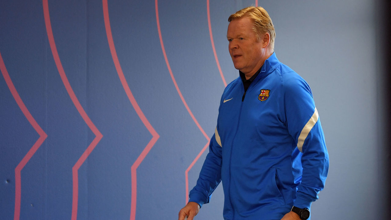 Barcelona's Dutch coach Ronald Koeman arrives to hold a press conference at the Joan Gamper training ground in Sant Joan Despi on October 23, 2021 on the eve of their Spanish League football match against Real Madrid.